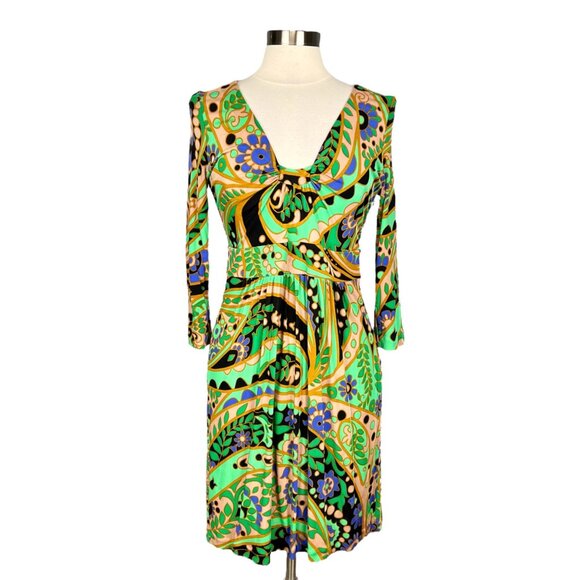 Tibi Womens Green Paisley Long Sleeve Dress Silk Blend Psychedelic Print size M - Picture 1 of 12